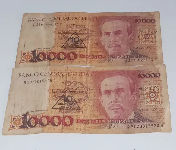 02 Notas de 10.000 Cruzados C/ Carimbo de 10 Cruzados Novos - Raras p/ Colecionadores