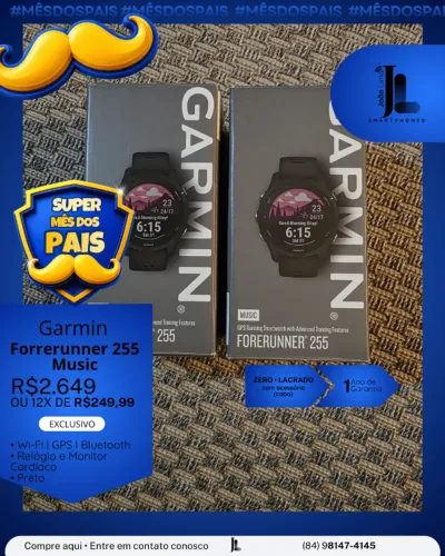RELÓGIO GARMIN FORERUNNER 255 MUSIC, PRETO, LACRADO, EXCLUSIVO!
