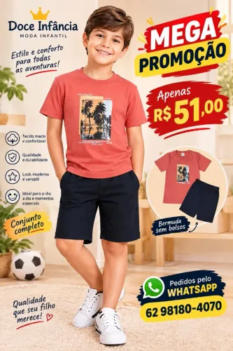 CONJUNTO CAMISETA E SHORT MENINO 6 ANOS ELIAN