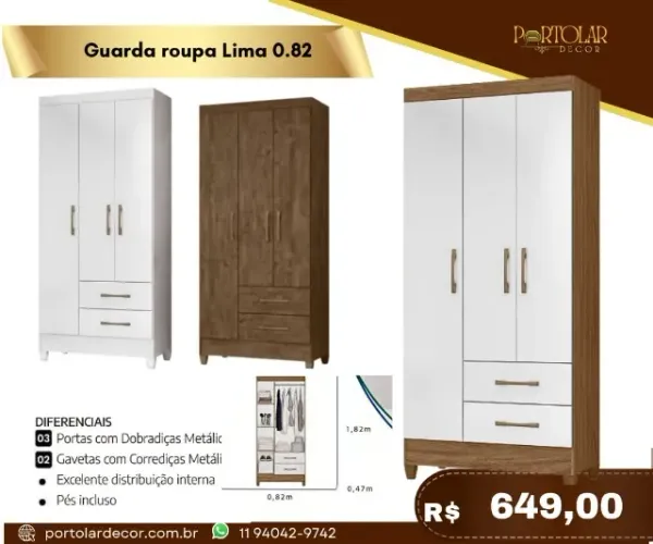 Guarda Roupa Lima 0.82, a pronta entrega