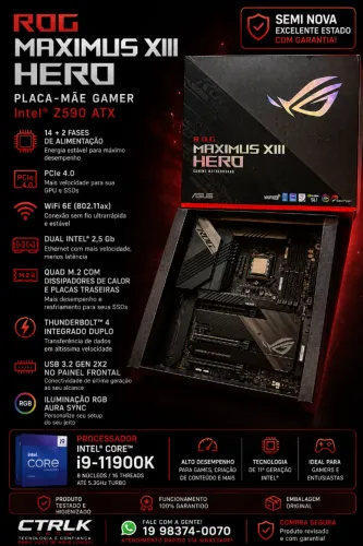 Ki Upgrade Placa-mãe Gamer Intel® Z590 ATX com Processador Intel i9 11º Geração