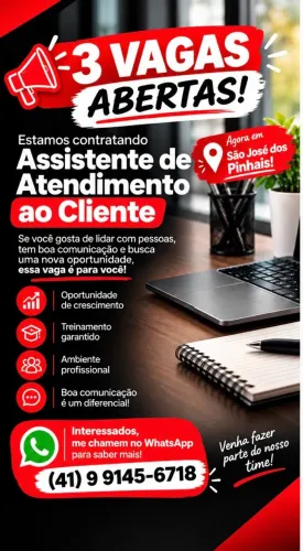 Venha empreender, vaga para assistente de vendas! 