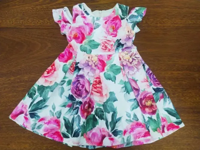 Vestido Para Bebê Floral Da Pupi - Tamanho 1 Ano