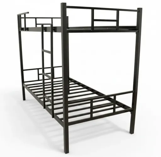 Cama Beliche Solteiro Industrial com Escada e Grade de Proteção Reforçada Preta 