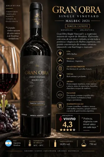 VINHO GRAN OBRA - SINGLE VINEYARD MALBEC 2021