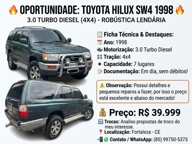 Toyota Hilux SW4 4X4 3.0 8V TB Diesel 1998