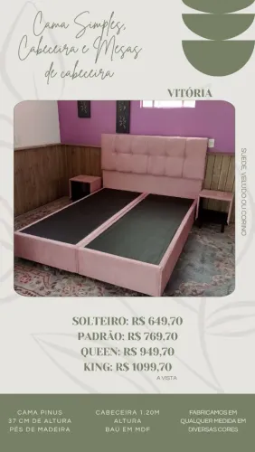 Cabeceira, cama e duas mesas de cabeceira. Direto de fábrica