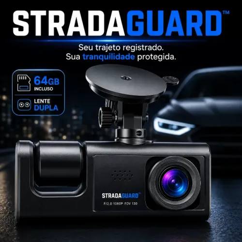 Câmera Veicular StradaGuard? Lente Dupla 1080P 64GB para Carro - Gravador DVR Frontal e Tr