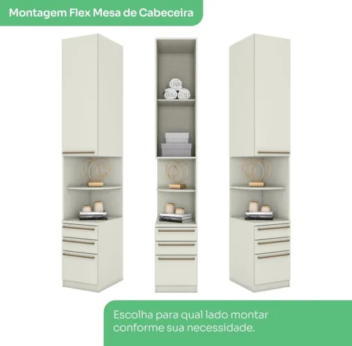 Mesa Cabeceira Henn Seletto 1 Porta 3 Gavetas MDP Cor Areia