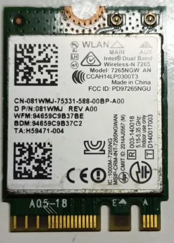 Placa Wi-Fi + Bluetooth Intel Wireless-N 7265NGW Dual Band