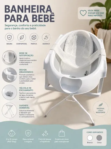 BANHEIRA PARA BEBÊ COM SUPORTE - PRATICIDADE E SEGURANÇA PARA O BANHO DO SEU PEQUENO!