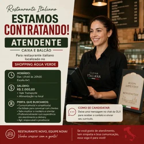 VAGA PARA ATENDIMENTO / CAIXA - RESTAURANTE ITALIANO