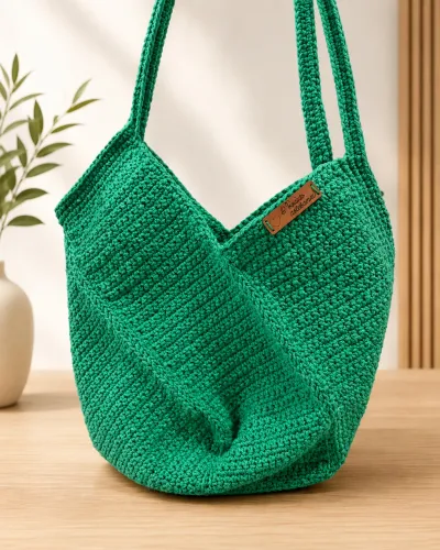 Bolsa crochê verde-bandeira