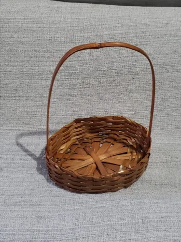 Cesto Oval Artesanal Com Alça Alta Decorativo 30cm