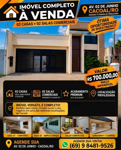 02 salas comerciais com 02 casas aos fundos imóveis de excelente padrão