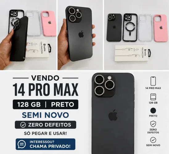 Vendo 14 pro max 128 gb preto semi novo