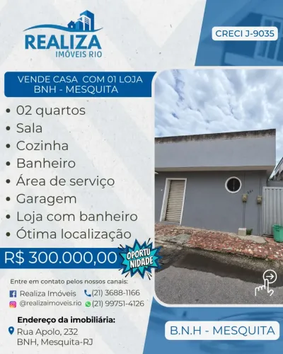 Realiza Imóveis - VENDE EXCELENTE CASA NO BNH - MESQUITA.