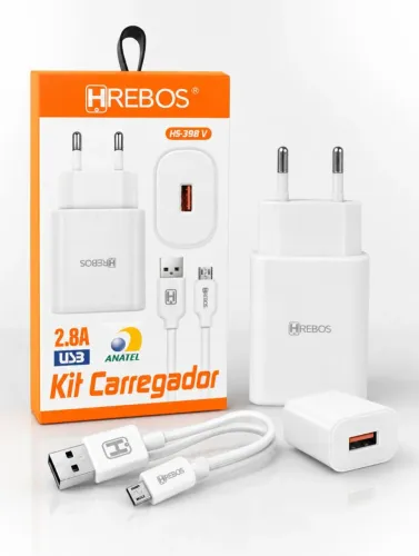 Kit Carregador Completo Micro V8 2.8A HREBOS HS-398 V