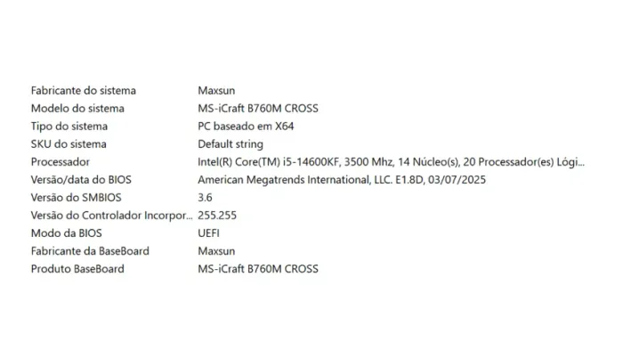 Kit placa placa Mãe Maxsun iCraft B760M Cross+ Processador Intel Core i5-14600KF