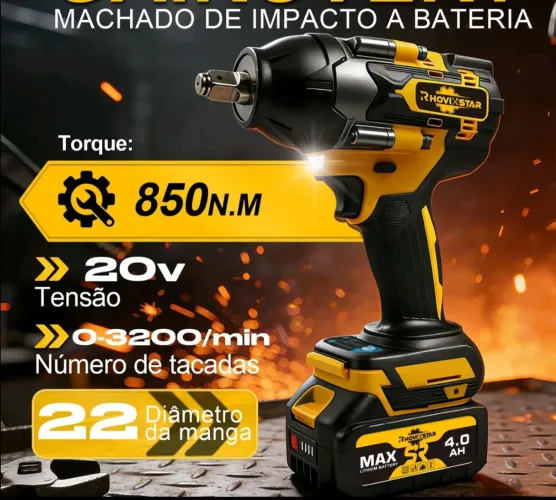 Chave de impacto industrial com 2 baterias 10 celulas + maleta com acessórios 480 reais 