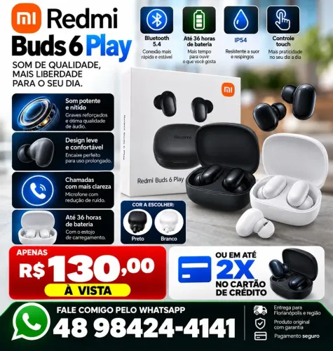 Fone xiaomi redmi buds 6 play ORIGINAL novo e lacrado