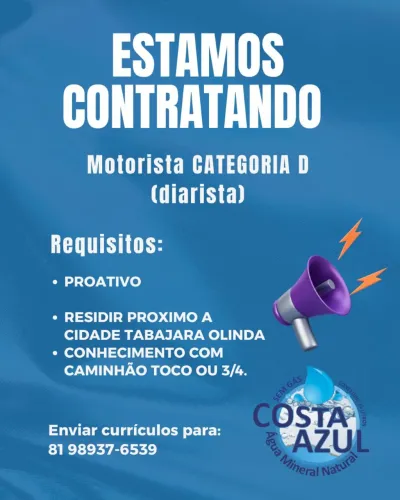 Motorista CATEGORIA D (diarista)