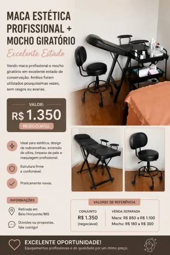 Maca Estética Profissional + Mocho Giratório - Excelente Estado