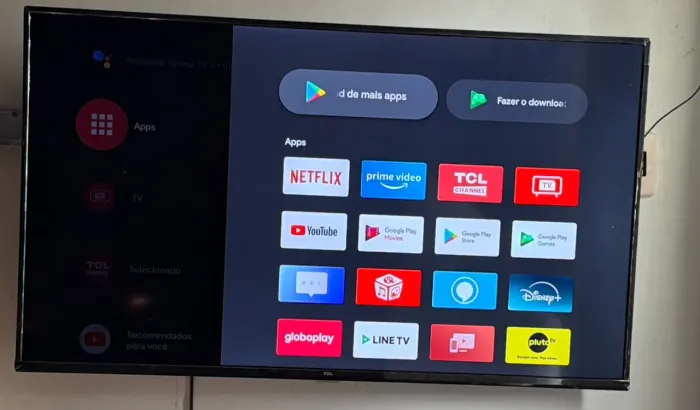 Smart TV terceira Android 50 polegadas 4K comando de voz completo com todos os acessórios