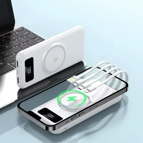 Power Bank 20000mAh Carregador Portátil Sem Fio e Com Fio Indução para iPhone Android USB