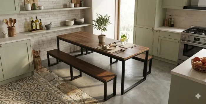 Mesa industrial com banco