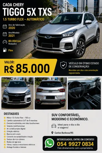 Chery Tiggo 5X TXS 1.5 16V Turbo Flex Aut. 2021