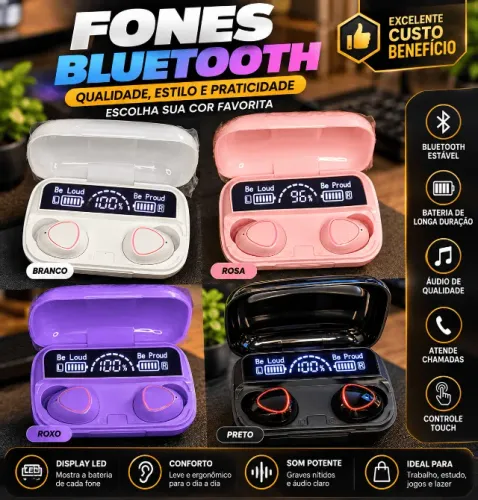 Fone Sem Fio M10 TWS Bluetooth 5.1 + Power Bank Integrado (NOVO) - Envio Rápido 