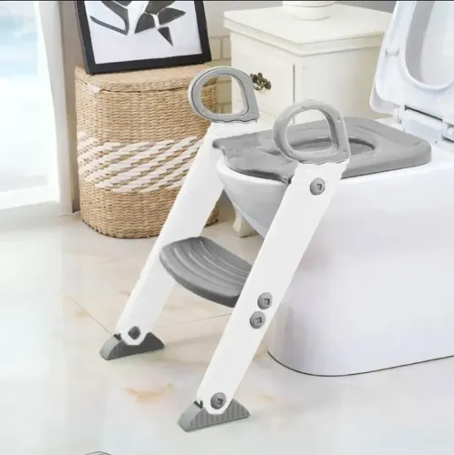 Assento Redutor Infantil Com Escada Para Vaso Sanitário Cor Cinza Liso
