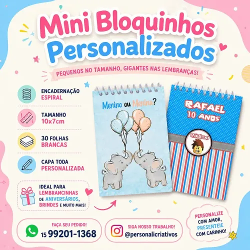 Bloquinhos Personalizados Brindes Mimos e Lembrancinhas