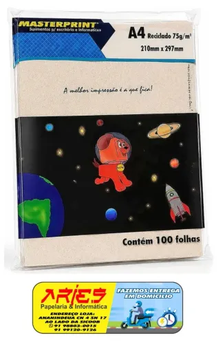 PAPEL RECICLADO A4 75G 100 FOLHAS MASTERPRINT