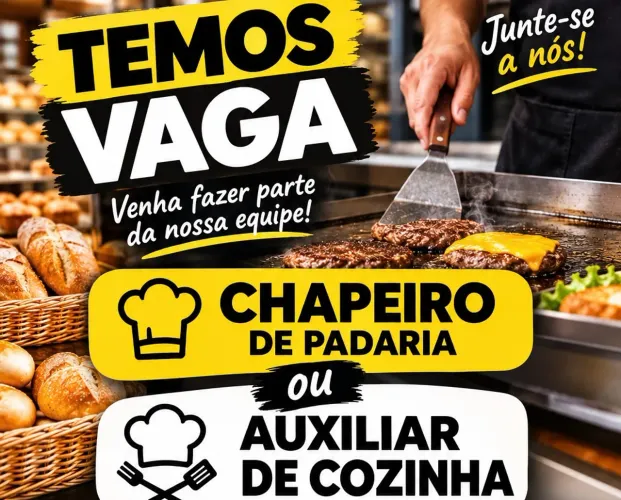 ? Vagas Emprego - Chapeiro Padaria ? Auxiliar Cozinha