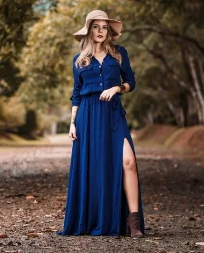 Vestido longo com fenda lateral no M com etiqueta