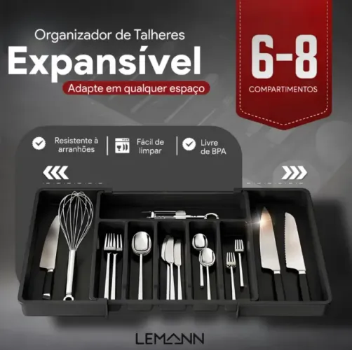 Organizador de Utensílios Porta Talheres Ajustável Expansível p/ Gaveta Cozinha - NOVO