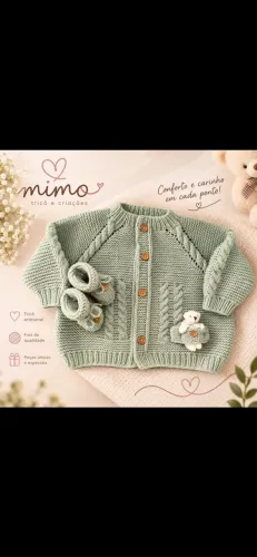 Casaquinho bebê de tricô à mão