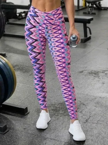 Calça legging tam P rosa com estampa colorida 