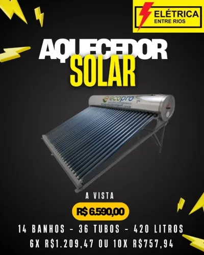 AQUECEDOR SOLAR 36 TUBOS (14 BANHOS) 420 LITROS