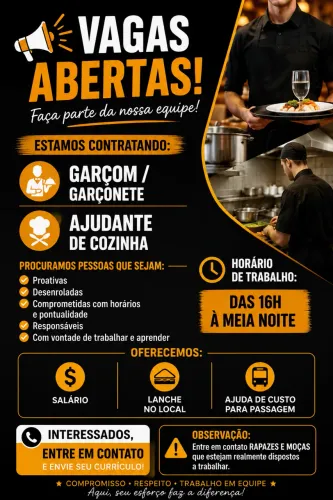 Vaga emprego ajudante , atendente 