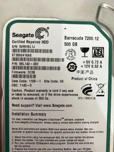 Hd Disco Interno Pc Seagate Barracuda 500gb C/ Defeito