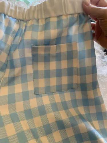 CALÇA XADREZ AZUL E BRANCO COM TORÇAL- P 