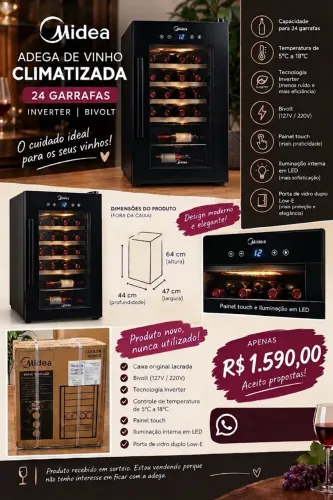 Adega de Vinho Midea 24 Garrafas Inverter Bivolt (Nova / Lacrada)