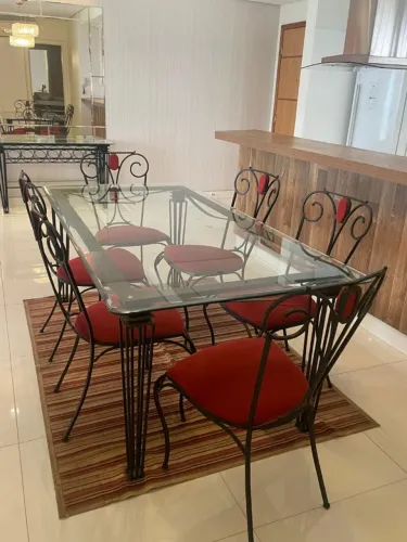 ? Mesa de Jantar Linda + 6 Cadeiras | Vidro e Ferro