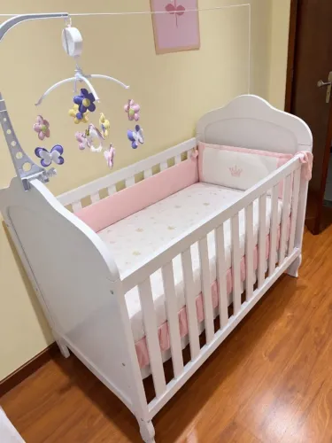 Berço Mini Cama 3 em 1 100% MDF Maya Espresso Móveis Branco Brilho/Corino Branco Brilho