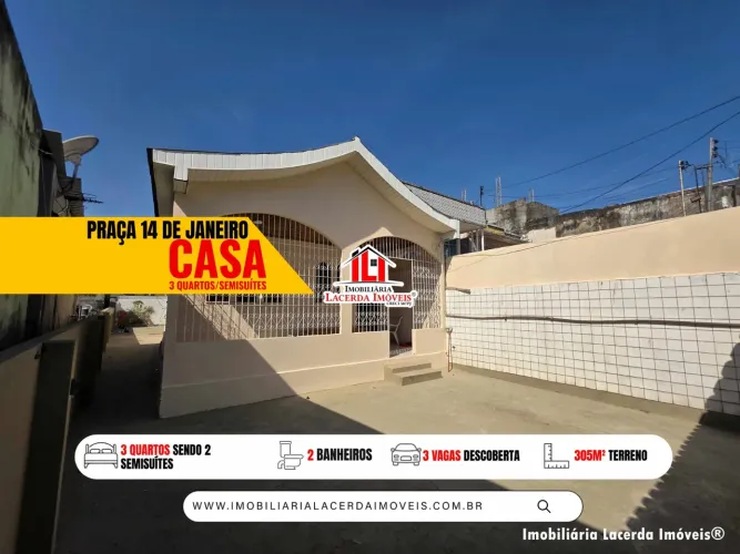 Casa Térrea na Praça 14 de Janeiro com 3 Quartos, Quintal Amplo, Terreno 305,33m²