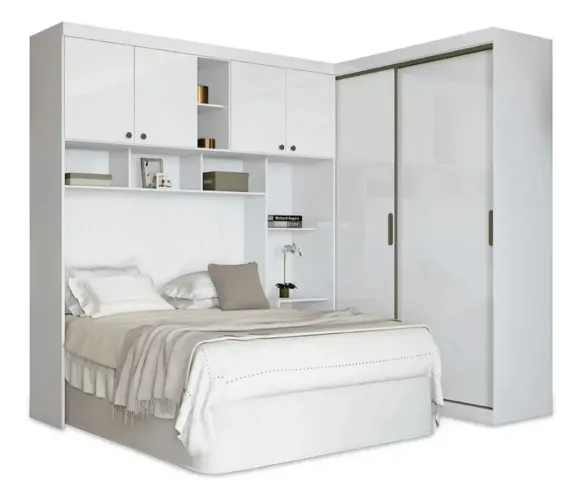 Guarda roupa casal compacto 6 portas 5 gavetas branco