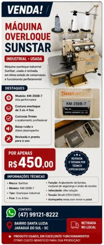 Vendo máquina de costura industrial overloque sunstar